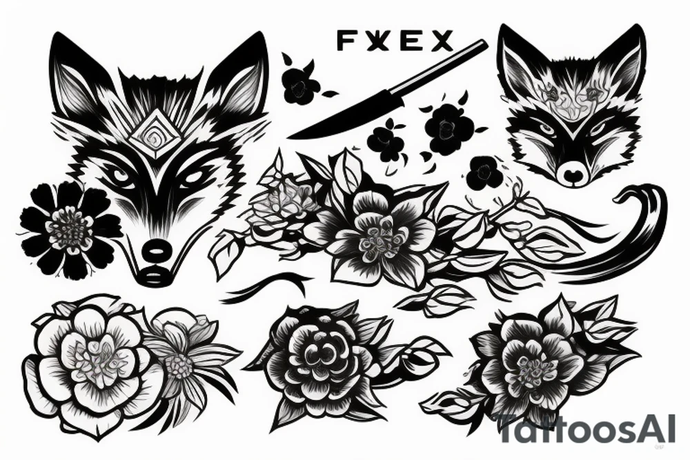 fox katana japan sakura tattoo idea