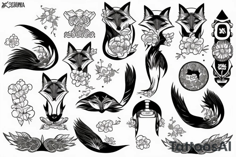 fox katana japan sakura tattoo idea