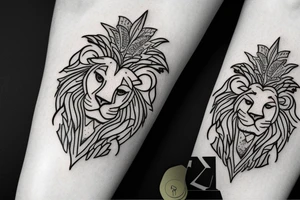 half lion face and half Zeus face, with laurel leaves below and above tattoo idea