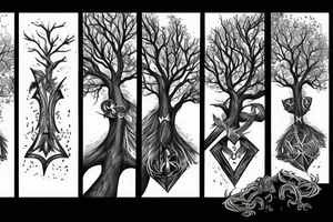 Magical sword with a tree and a door tattoo idea