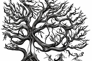Magical sword with a tree and a door tattoo idea