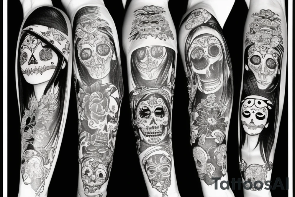Japanese style Santa Muerte girl tattoo idea