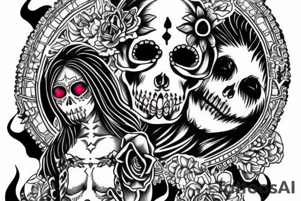 Japanese style Santa Muerte girl tattoo idea