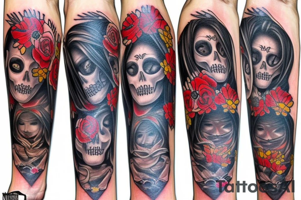 Japanese style Santa Muerte girl tattoo idea
