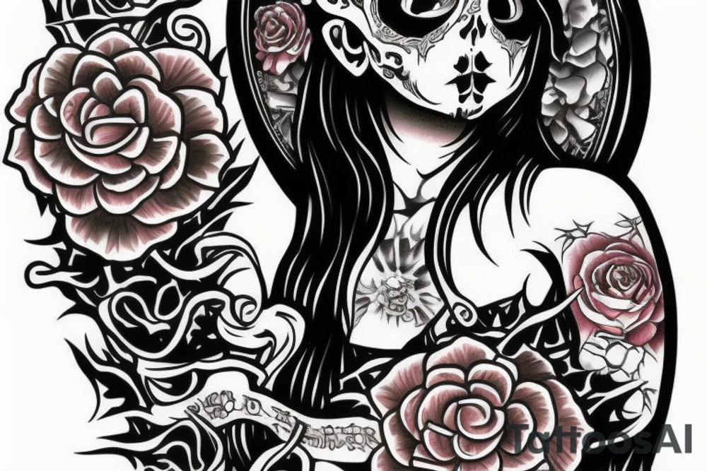 Japanese style Santa Muerte girl tattoo idea