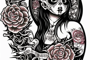 Japanese style Santa Muerte girl tattoo idea