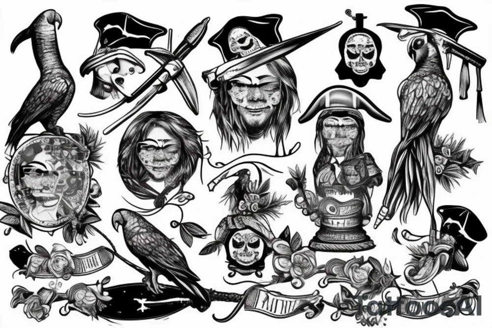 Drunked pirat whith a parrot tattoo idea