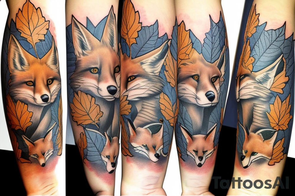 fox in leafs tattoo idea