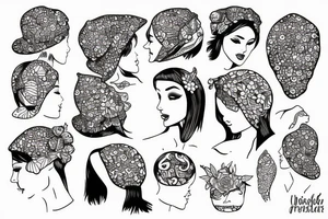 woman holding cap under her head 
topless tattoo idea