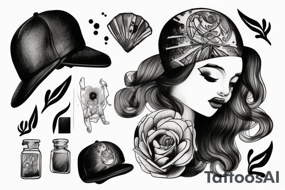 woman holding cap under her head 
topless tattoo idea