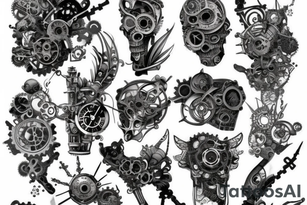 Steampunk on full arm length, tattoo idea