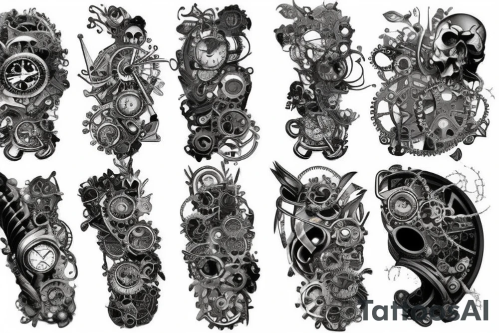 Steampunk on full arm length, tattoo idea