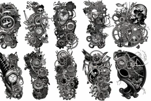 Steampunk on full arm length, tattoo idea