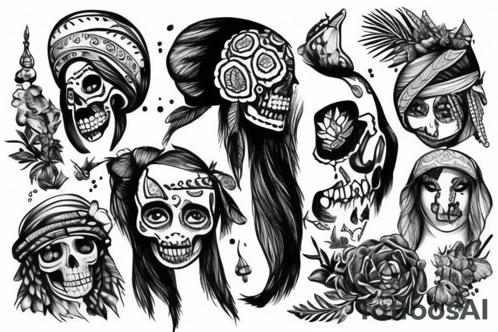 Indian with a skull in the woods tattoo idea