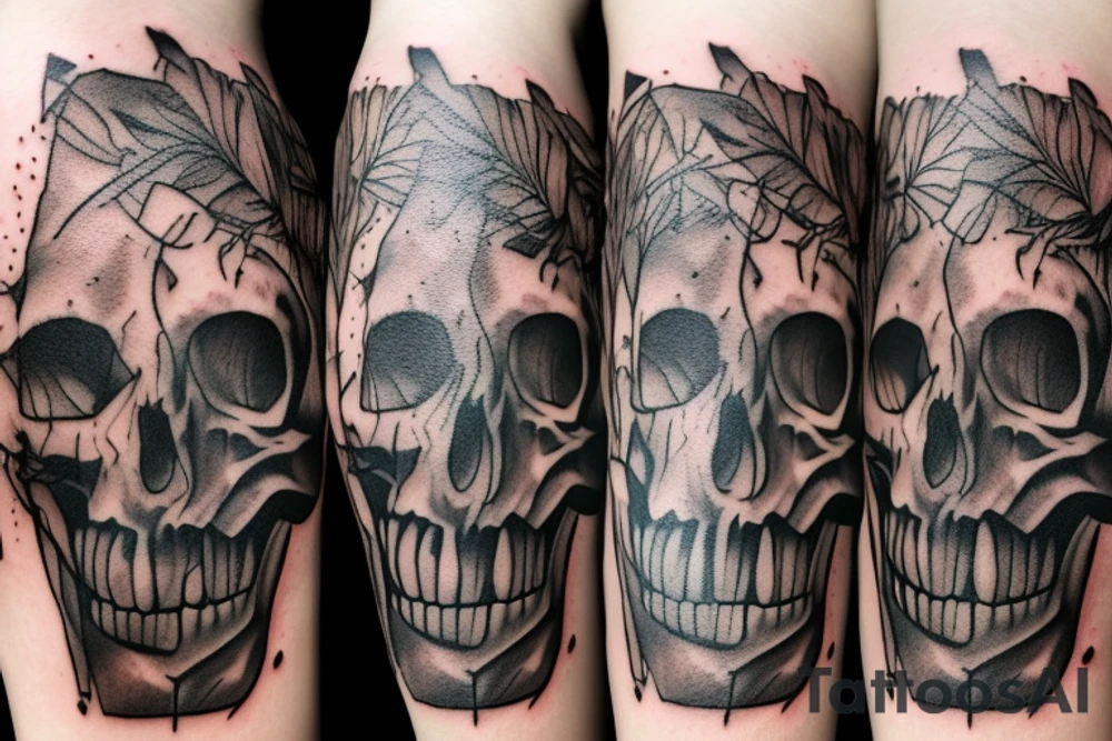 Indian with a skull in the woods tattoo idea
