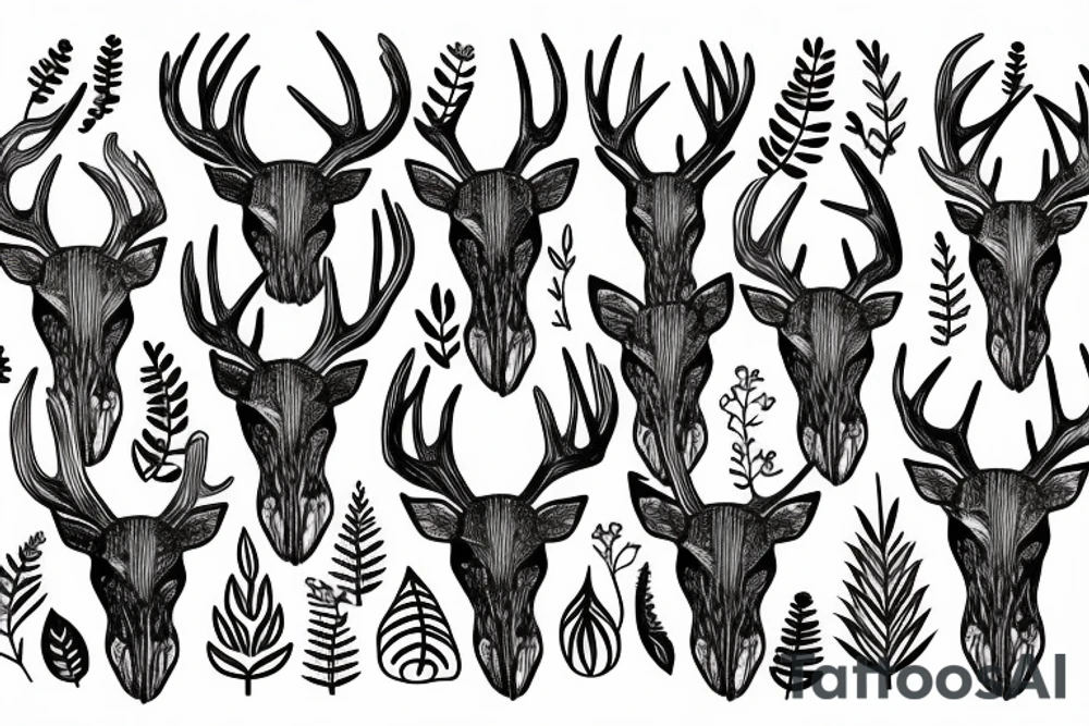 Deer skull with forest background tattoo idea