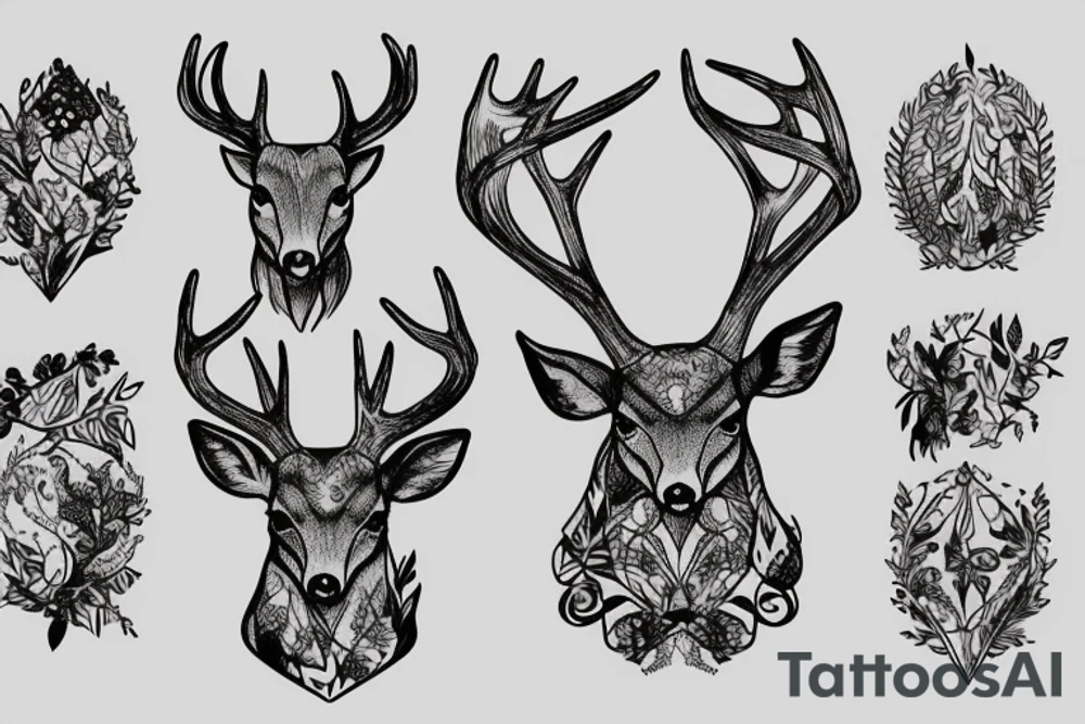 Deer skull with forest background tattoo idea