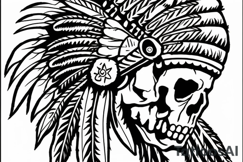 an Indian chief with a skull in the woods tattoo idea