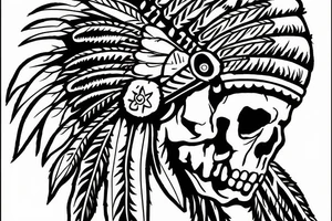 an Indian chief with a skull in the woods tattoo idea