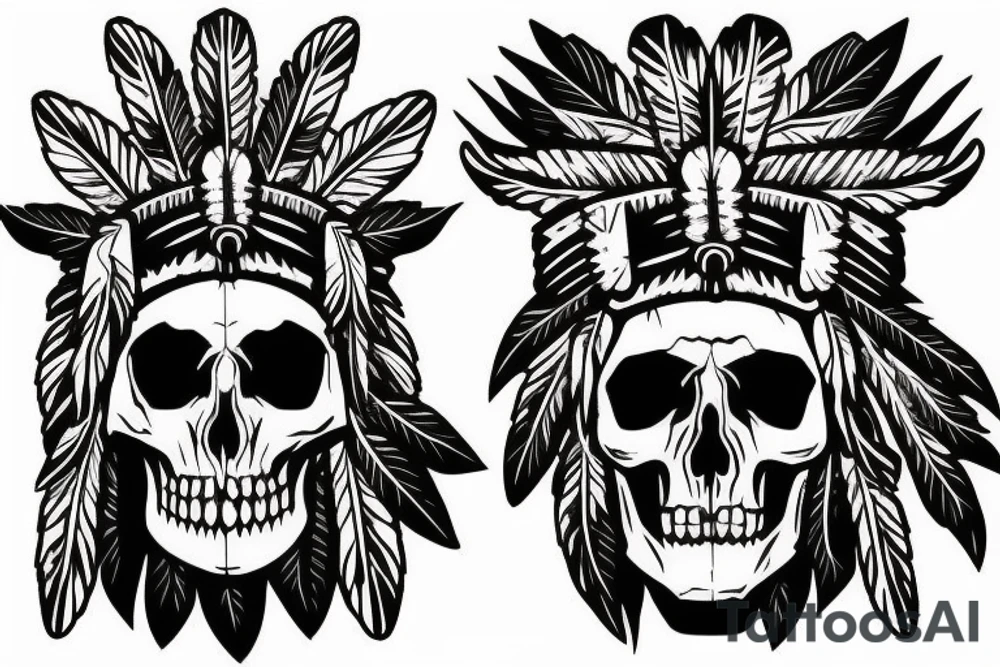 an Indian chief with a skull in the woods tattoo idea
