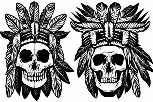 an Indian chief with a skull in the woods tattoo idea