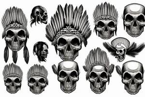 an Indian chief with a skull in the woods tattoo idea