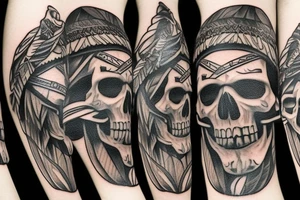an Indian chief with a skull in the woods tattoo idea