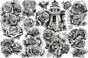 Lighthouse mermaid sea ocean ship treasure chest roses tattoo idea