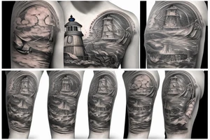 Lighthouse mermaid  ocean ship treasure chest tattoo idea