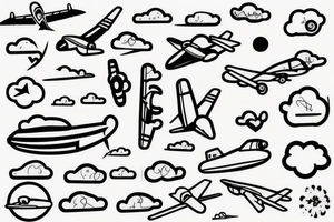 a plane with heartbeat shaped contrail tattoo idea