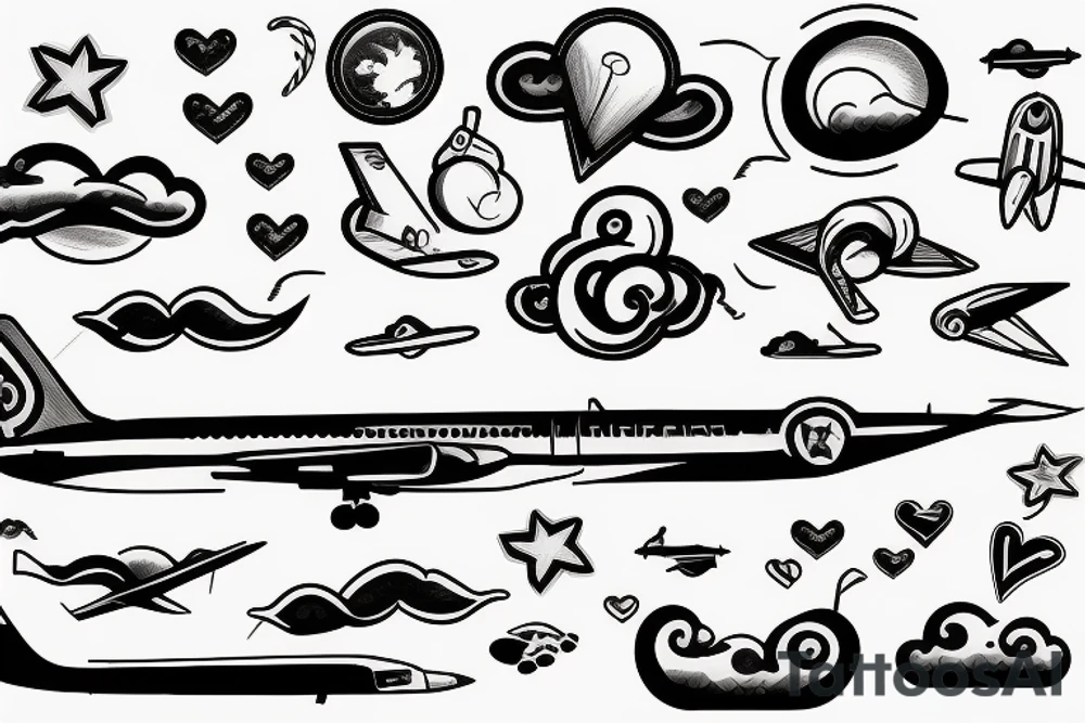 a plane with heartbeat shaped contrail tattoo idea