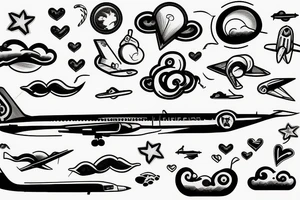 a plane with heartbeat shaped contrail tattoo idea