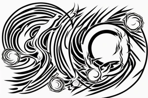 One circle with a black outline, inside of which there is an anime-style fire
The second circle with a black stroke, inside which is an anime-style wave. tattoo idea