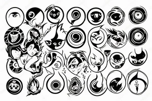 One circle with a black outline, inside of which there is an anime-style fire tattoo idea