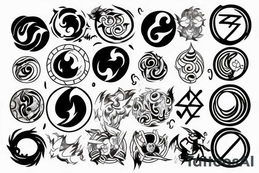 One circle with a black outline, inside of which there is an anime-style fire tattoo idea