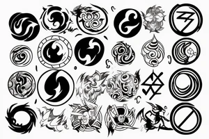 One circle with a black outline, inside of which there is an anime-style fire tattoo idea