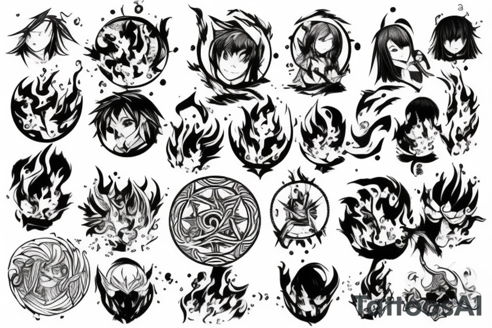 fire in a circle in anime style tattoo idea