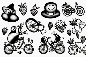 funny little frog on a bike with hat and strawberry tattoo idea