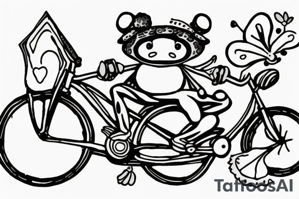 funny little frog on a bike with hat and strawberry tattoo idea