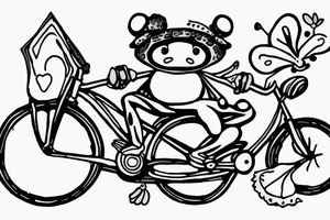 funny little frog on a bike with hat and strawberry tattoo idea