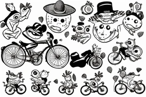funny little frog on a bike with hat and strawberry tattoo idea