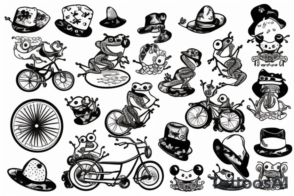 funny little frog on a bike with hat and strawberry tattoo idea