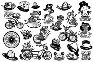 funny little frog on a bike with hat and strawberry tattoo idea