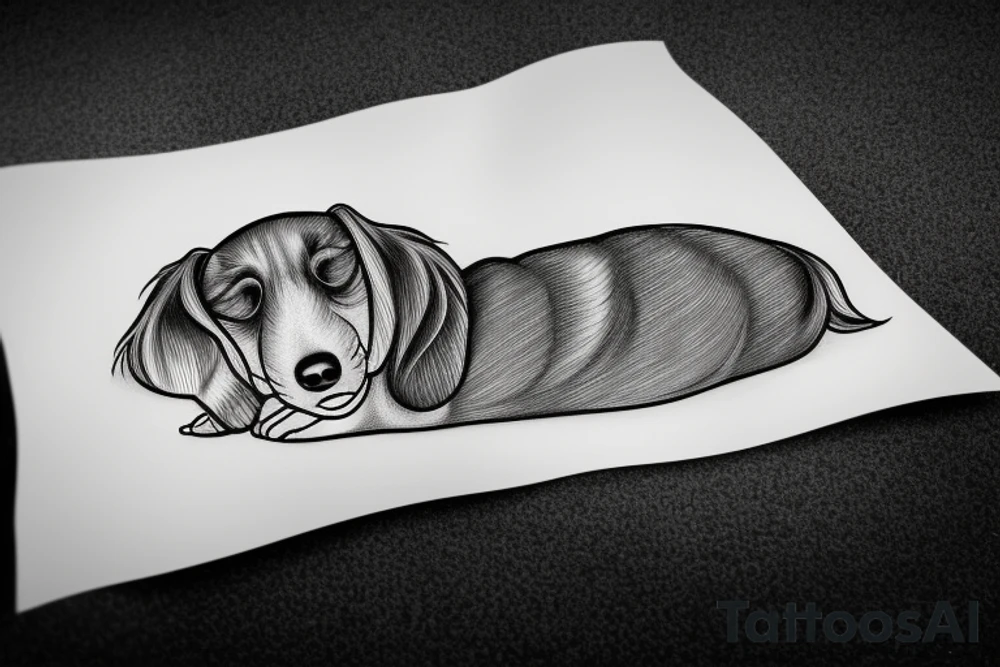 The sleeping long-haired dachshund curled up in a circle. Drawing with a thin line. tattoo idea The sleeping long-haired dachshund curled up in a circle. Drawing with a thin line. tattoo idea