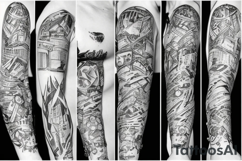 tattoo sketch, trash polka style, soviet panel house tattoo idea