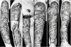 tattoo sketch, trash polka style, soviet panel house tattoo idea
