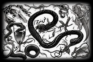 Snake, dagger, glass of wine, drop of blood tattoo idea