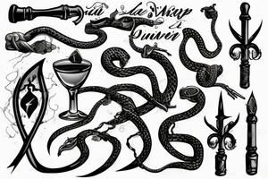 Snake, dagger, glass of wine, drop of blood tattoo idea