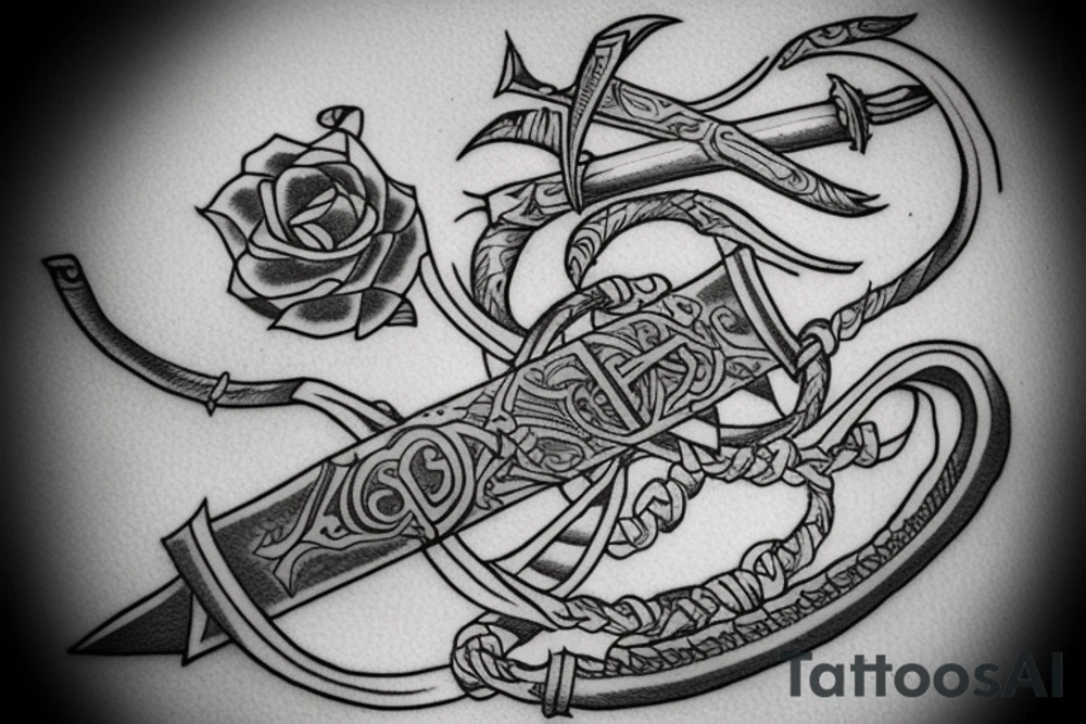 Sword with text "kaaze" tattoo idea