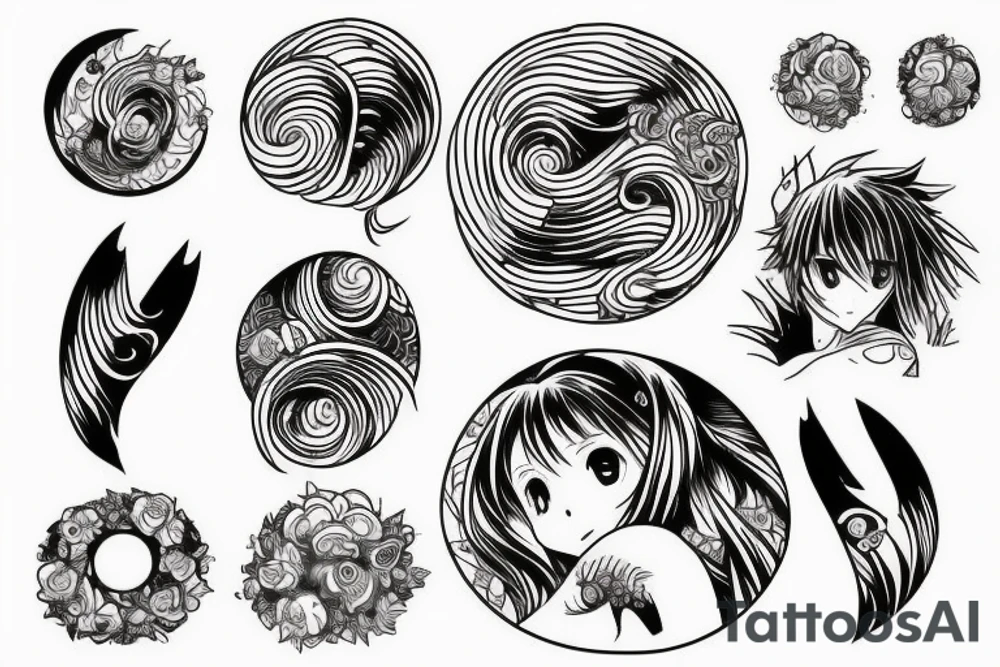 wave in a circle in anime style tattoo idea